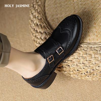 Zapatos Brogue con Hebilla 2024 para Mujer Oxfords Vintage Zapatos Mujer Cuero Vacuno Bailarinas Lady Retro Tacón Alto Estilo Británico Oxfords de Calidad
