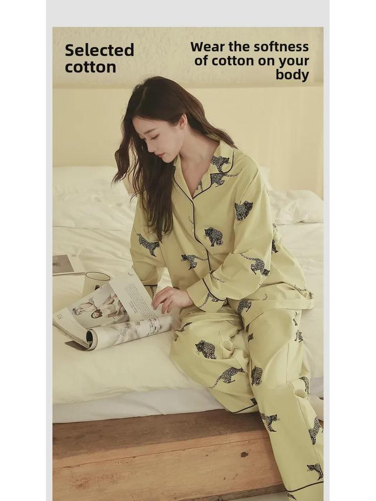 Women's Pure Cotton Long-Sleeve Cardigan Pajamas, 2025 Collection, Plus Size, Suitable for Spring and Autumn, Wear Indoors or Out.