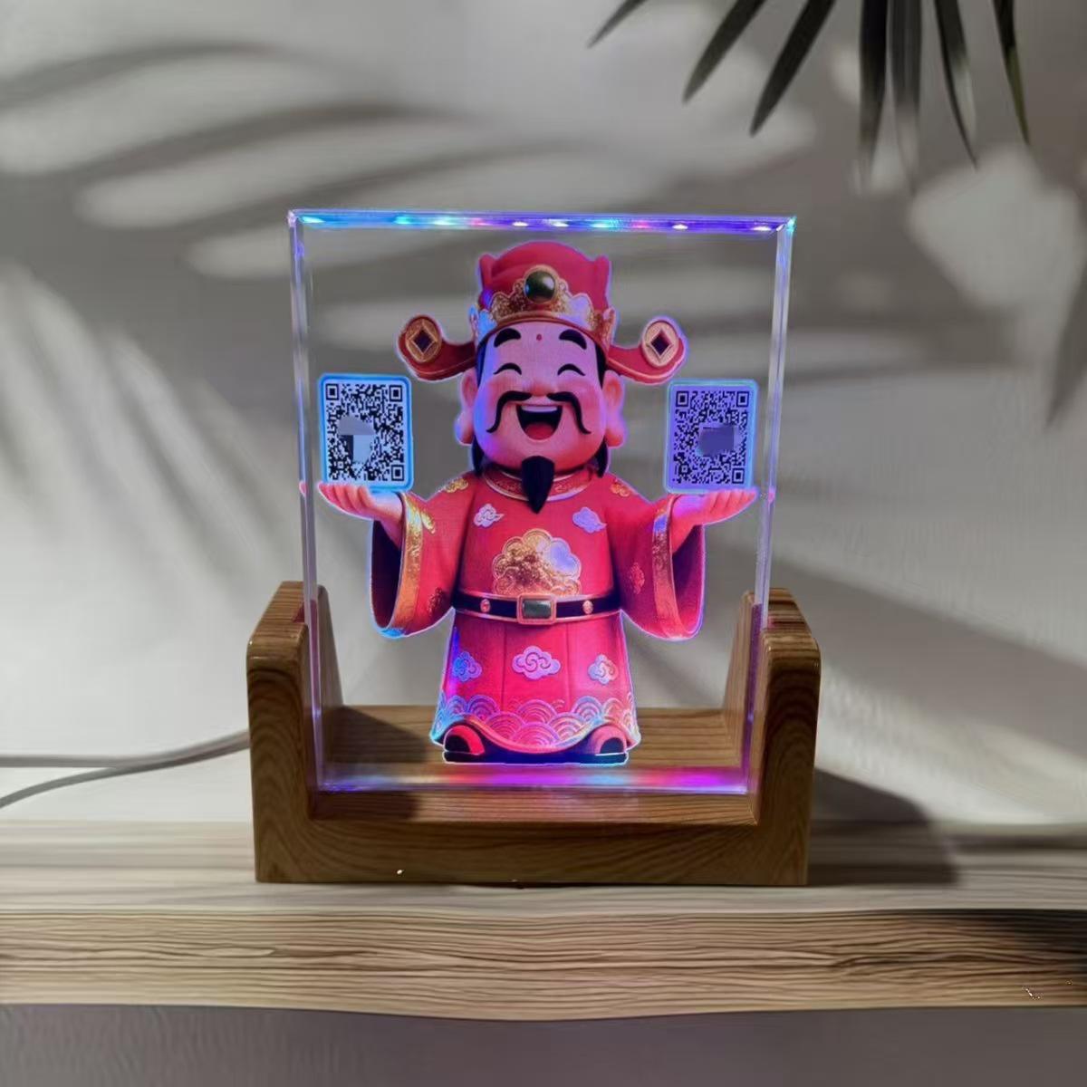 God of Wealth Luminous Night Light Photo Frame Ornament – Good Luck Gift for Entrance, Friend, or Shop Counter