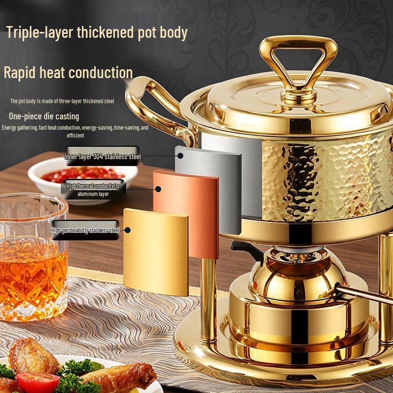 304 Stainless Steel Single-Person Hot Pot with Inflatable Gas Stove for Home, Commercial, and Camping Use