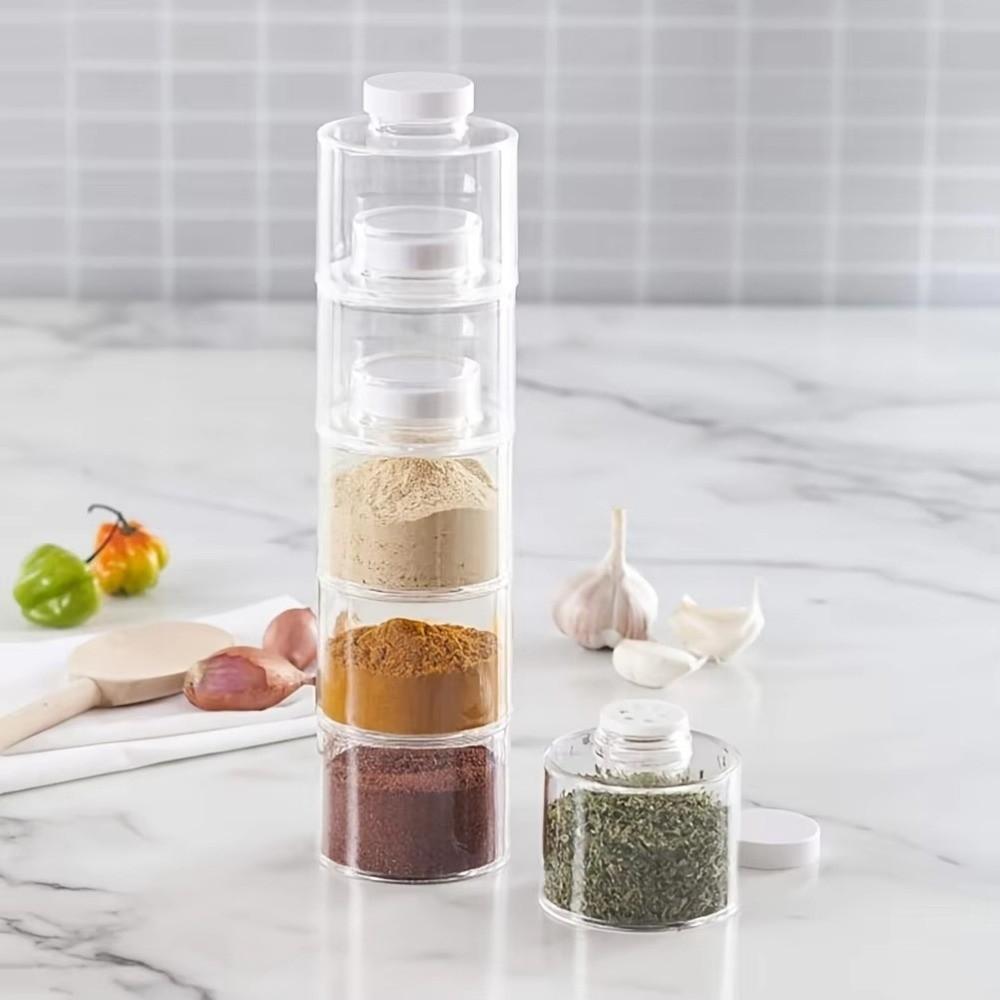 Space Saving Spice Jars Tower Transparent Condiment Bottles Stackable Spice Rack for Salt Spices
