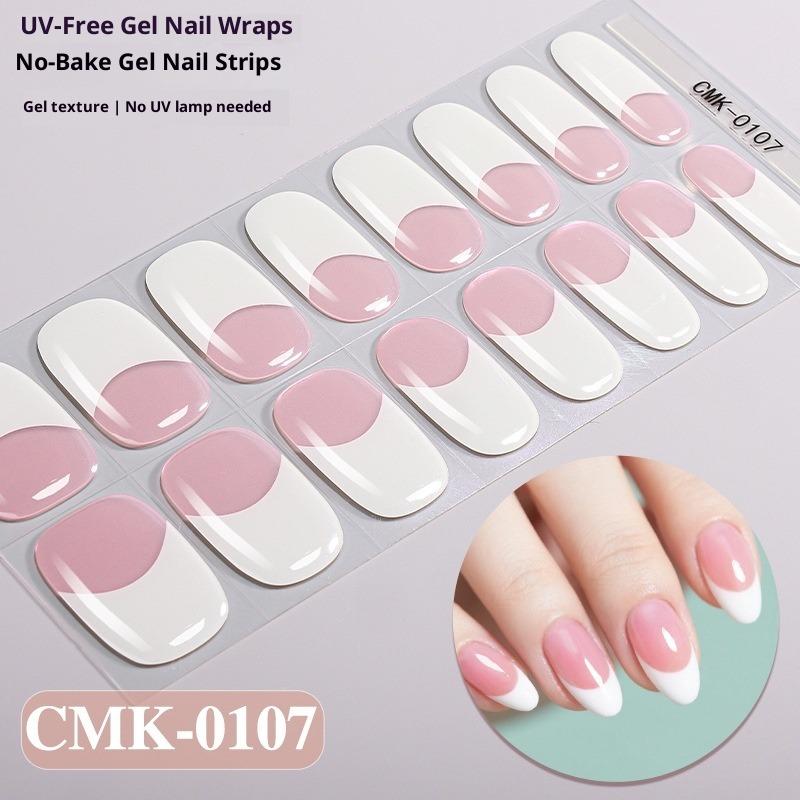 French Gradient Glitter Laser No-bake Gel Nail Stickers UV-Free Gel Nail Stickers