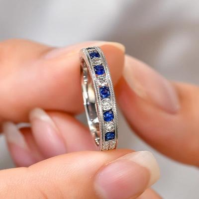 Huitan Luxury Blue/White Cubic Zircon Rings for Women Classic Wedding Engagement Band Accessories  Color Eternity Jewelry