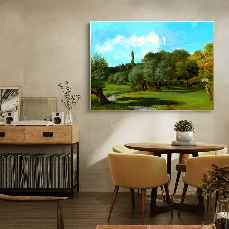 Realism Famous Artist Gustave Courbet River Rocks Forest Landscape Poster Canvas Painting Wall Art for Living Room Home Decor
