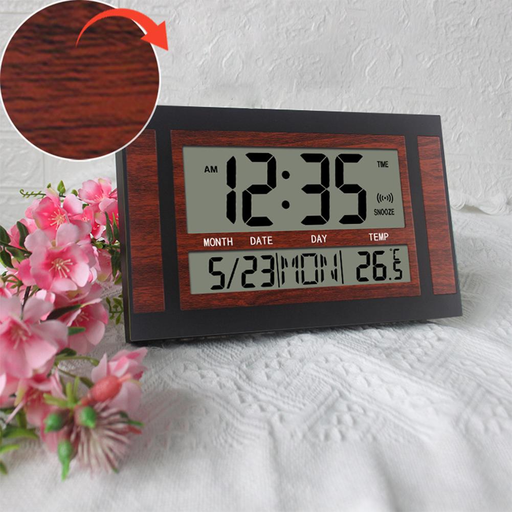Digital Alarm Clock Battery Powered LCD High Definition Screen Wall/Desk Clock With Indoor Temperature Calendar