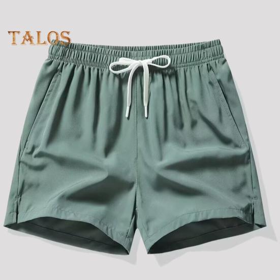 Pantaloni scurți pentru bărbați, talie elastică, șnur reglabil, pantaloni scurți casual cu buzunare, culoare solidă, uscare rapidă, pantaloni scurți sport