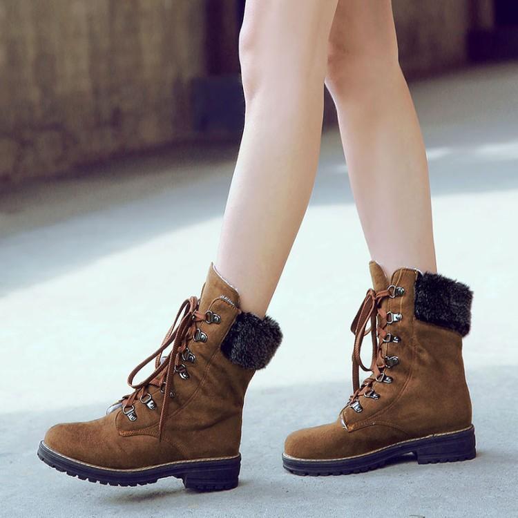 

Winter Warm Snow Boots Low Heel Square Root Hairy Frosted Lace-Up Boots Boots 39 коричневый