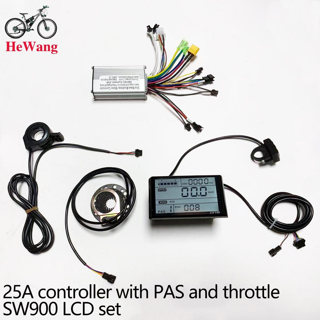 E-bike 25A/30A Brushless Motor Controller 24V 36V 48V 350W-1000W and S966/ SW900 LCD With PAS Throttle Kit for E-Scooter Rapir