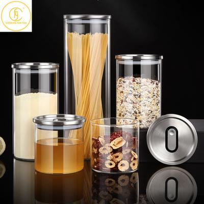 500/750/1100/1700ml Glass Round Food Storage Jar with Stainless Steel Lid Home Coffee Beans Tea Grains Snacks Fruit Storage Tank