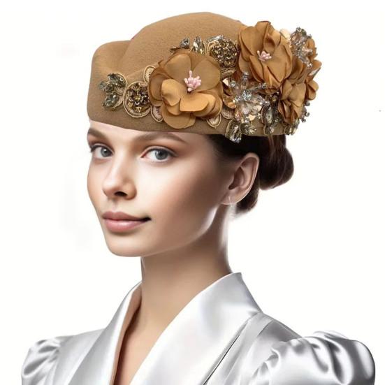 Teselskaphatt for kvinner jenter stoffblomst fascinatorhatt vintage cocktailparty pillbox-hatt rollespill bowler party-tilbehør