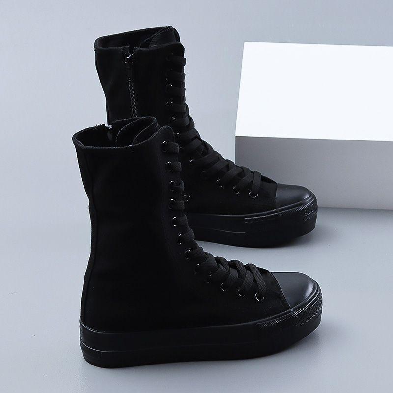 Mote Høye Lerretssko For Damer Myk Såle Cheerleaders Dansesko Hvite Fritidssko Kvinners Midt-legg Støvler