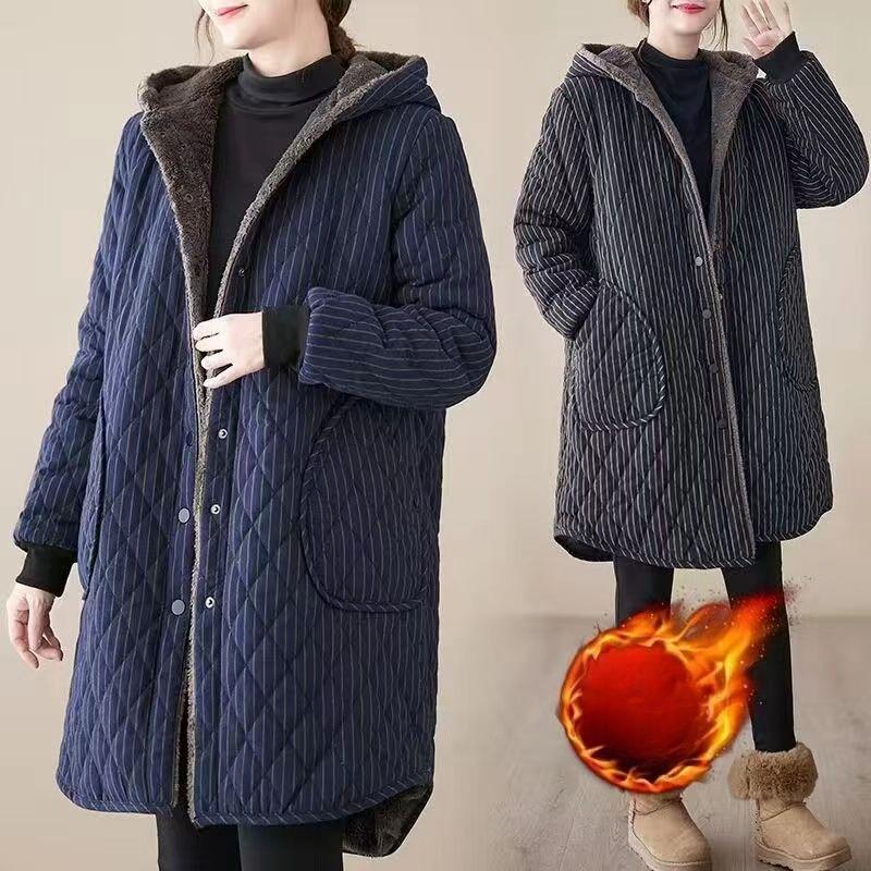 Winter Thickened Cotton Coat for Middle Aged Women Hooded Loose Warm Jacket Plus Size Winter Clothing