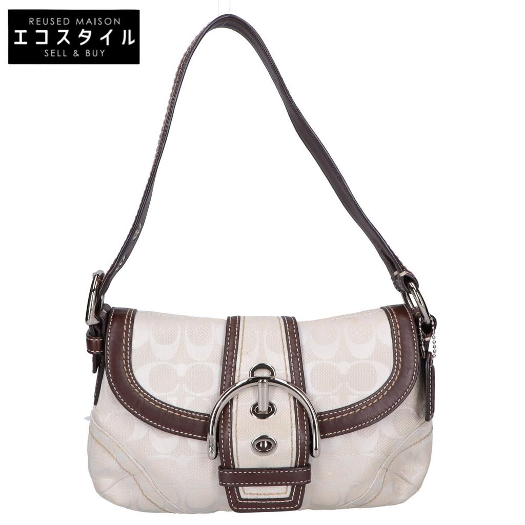 Coach 10296 Soho Signature Canvas One Shoulder Bag White / brownUsed