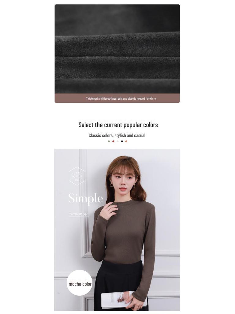 Samt Verdickt Warm T-Shirt: Herbst/Winter Stehkragen, Lang-/Kurzärmel