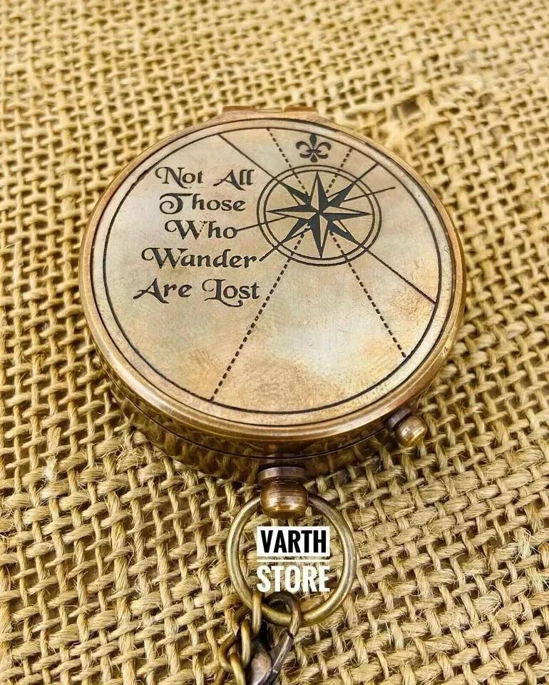 Vintage Antique Brass Pocket Compass Nautical Maritime Gift Compass With Case