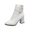 White Black Thick High Heel Ankle Boots Women 2026 Pointed Toe Keep Warm Elegant Short Booties Ladies Ankle Buckle Decoration