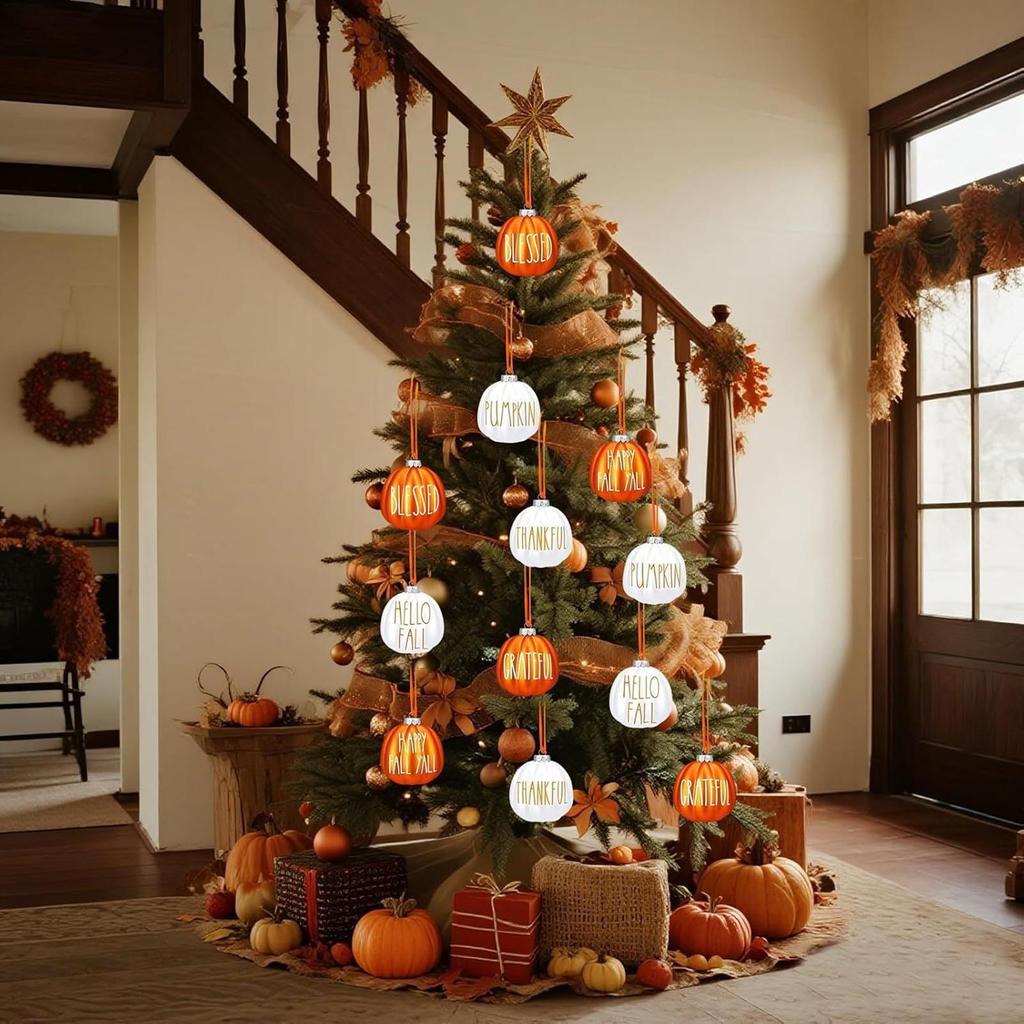 2025 Halloween Tree Pumpkin Hanging Pendant 12Pcs/set Christmas Pumpkin Ball Ornaments Farmhouse Fall Holiday Atmosphere Props