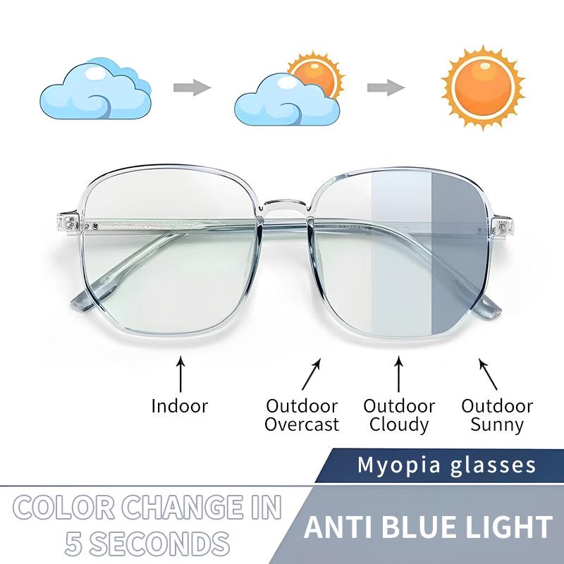 Photochromic Glasses Women Anti Blue Light 0 To-4 0 Large Frame Ultra Light Transparent Myopia Glasses