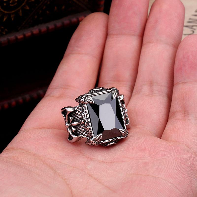 Classic Dragon Claw Blue/Black/Green/Red Zircon Stone Ring Men Stainless Steel Nordic Axe Viking Rings Punk Jewelry Dropshipping