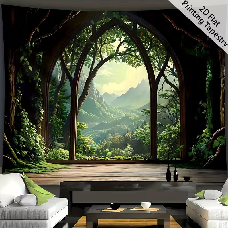 2D Enchanted Forest View Backdrop Arched Window Party Decoration Background