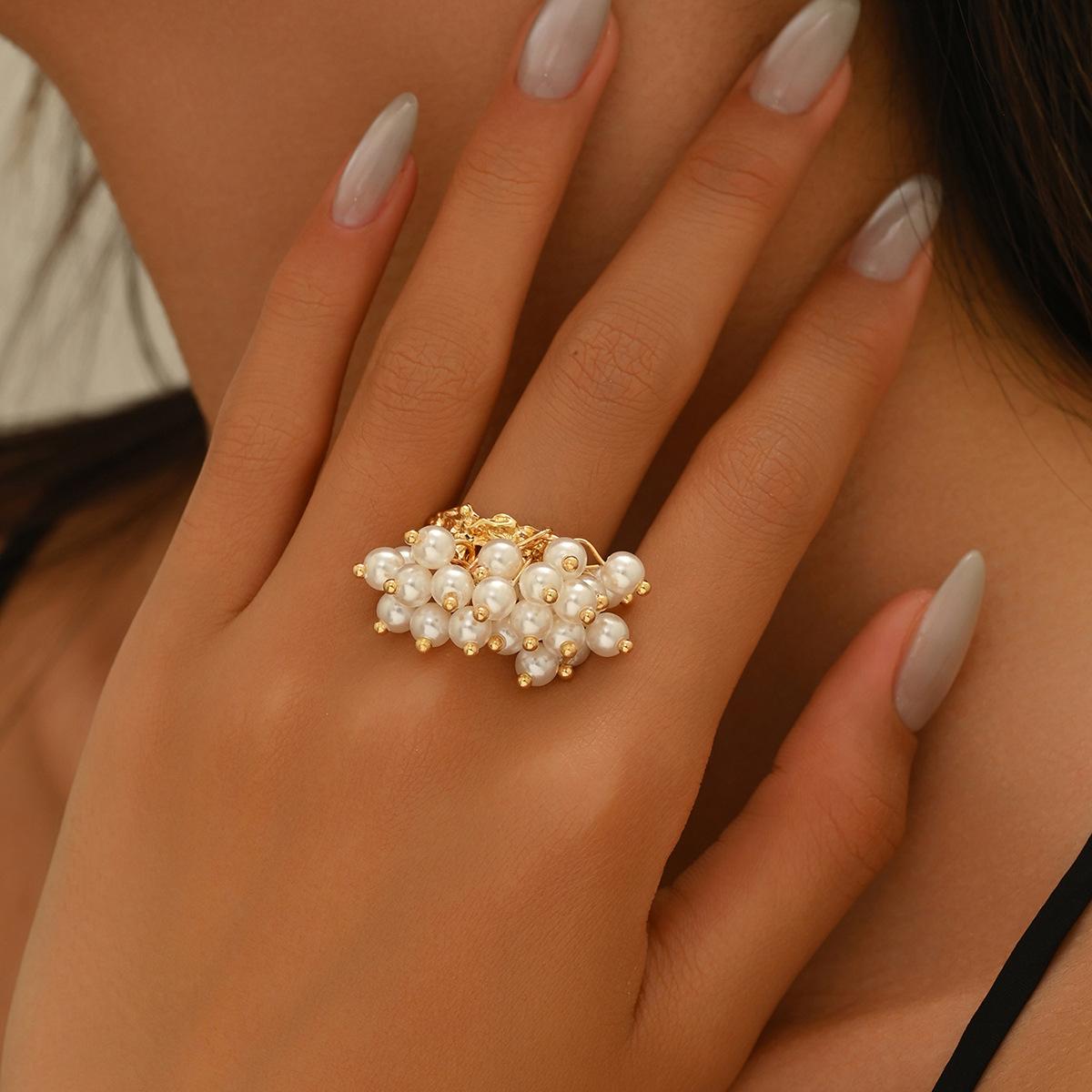 

Женское украшение в стиле барокко Геометрическое кольцо открытого дизайна с инкрустацией жемчугом Необычное кольцо для женщин JZ1298