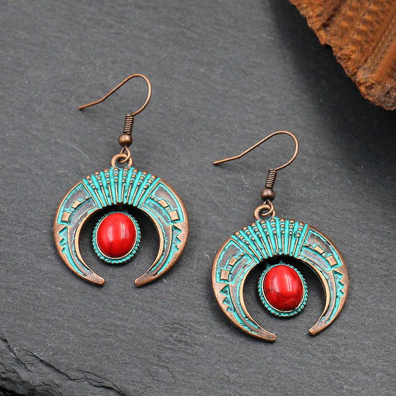 Vintage Boho Blue Stone Beaded Drop Earrings For Women Tassel Ethnic Geometric Flower Leaf Long Dangle Earrings Trendy Zircon