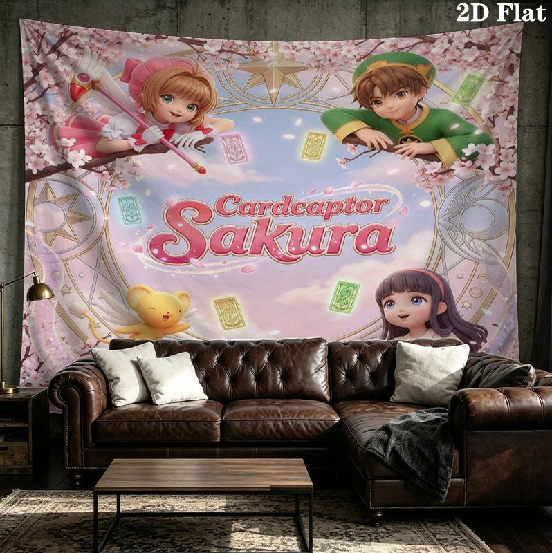 Cardcaptor Sakura Wall Tapestry Aesthetic Wall Hanging Printed Fabric Blanket Decorative Tapestries For Bedroom Living Room Home Decor