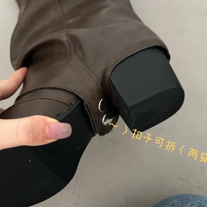 Fashion Women Knee High Boots Mid Heels Fashion Shoes Chunky 2025 Winter Designer New Chelsea Boots Walking Trend Pumps Mujer Zapatos