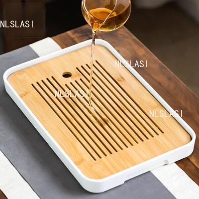 Small Household Tea Tray Drainage and Storage Bamboo Melamine Tray Japanese Tea Set Accessories Household Tea Tray