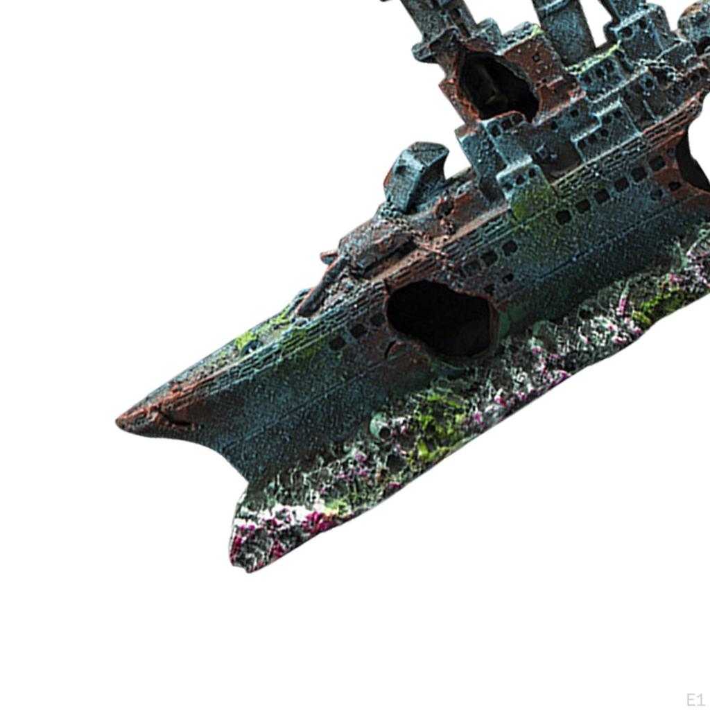 Aquarium Shipwreck Decoration Sunken Ship Decorative Resin Material Decor Hiding Cave