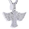 Hip Hop Voller Diamant 18 Karat vergoldet Flügel Engel Kreuz Anhänger Herren CZ Halskette Charm Schmuck Party Geschenk Mit Kette