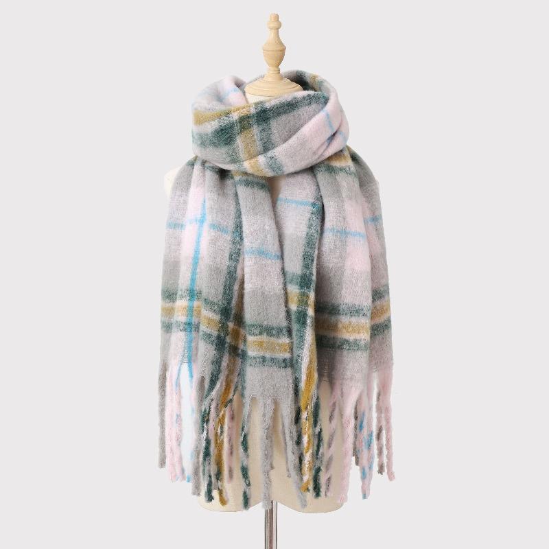 Winter warm mohair plaid fringed scarf female designer high-end versatile soft atmosphere scarf