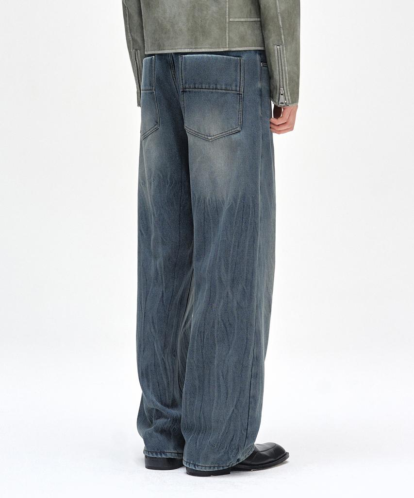 DECET [Fleece-Lined Bonded] Mid Rise Wide Jeans Dcpt027Wcrblue2