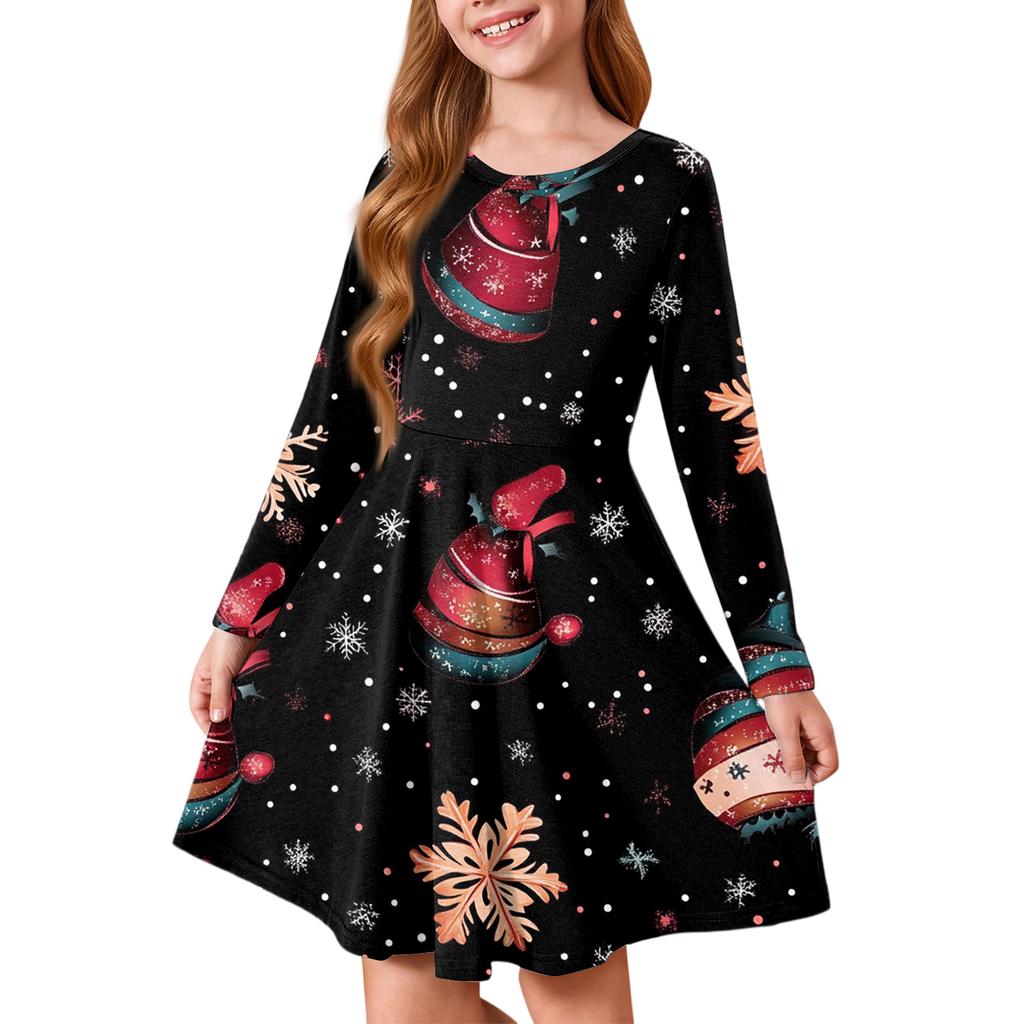 Girls' Princess Dress - Long Sleeve A-Line T-Shirt Dress Christmas Day