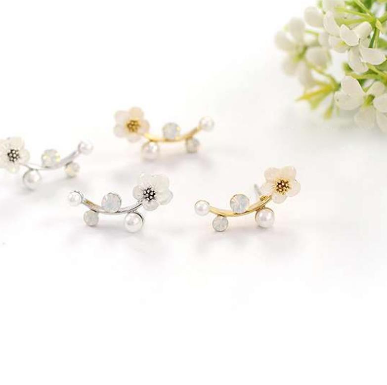 B119 Korean new shell flower pearl stud earrings, simple branch earrings, temperament fashionable OL earrings women