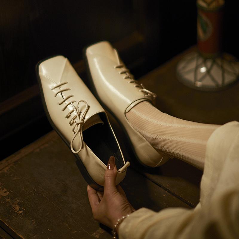 Fashion 2025 Spring Summer New Women Shoes Low Heel Square Toe Basic Casual Working Comfortable Soft Genuine Leather Shoes Woman Concise
