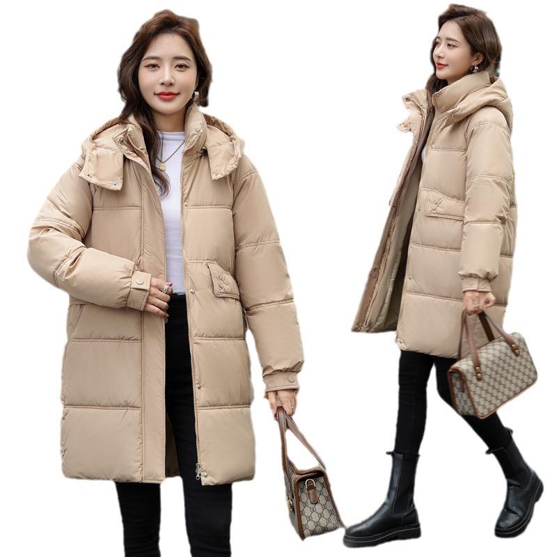 Down cotton jacket women's 2025 new mid-length fashion loose thickened mid-length winter cotton jacket jacket