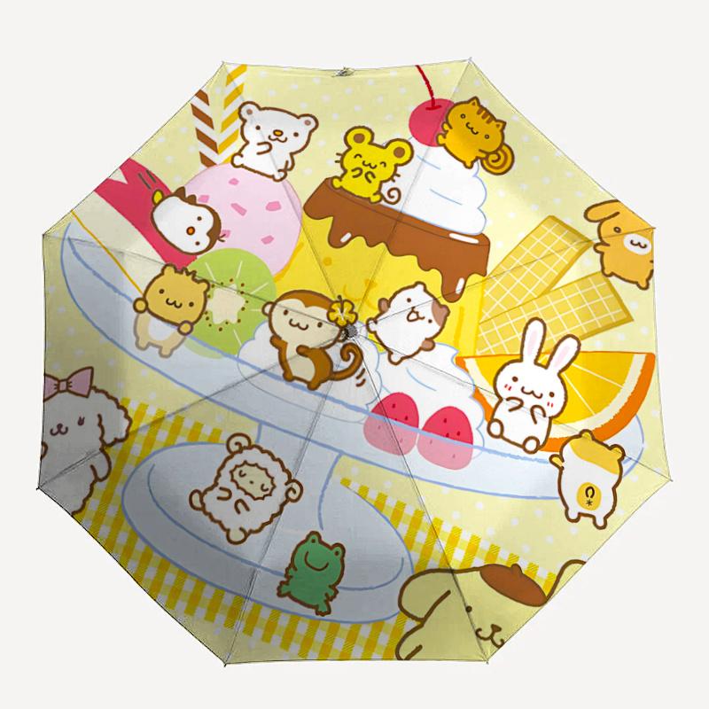 1pc Sanrio Characters Ice Cream Sundae with Automatic Opening Umbrella - Portable Folding Design, 8-Bone Iron Frame Outdoor Umbrella, Festival Gift Fo