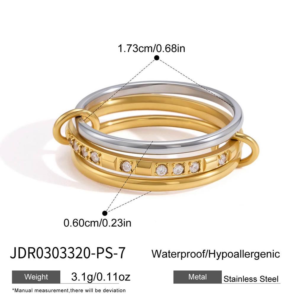 Youthway Multi-layer Zircon Ring For Women New Chic 18K Gold PVD Plated Stainless Steel Waterproof Ring Party Jewelry Gifts