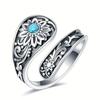 Vintage Silver Color Rings for Women Trendy Inlaid with Blue Stone Sunflower Round Personalized Creativity Party Rings Jewelry