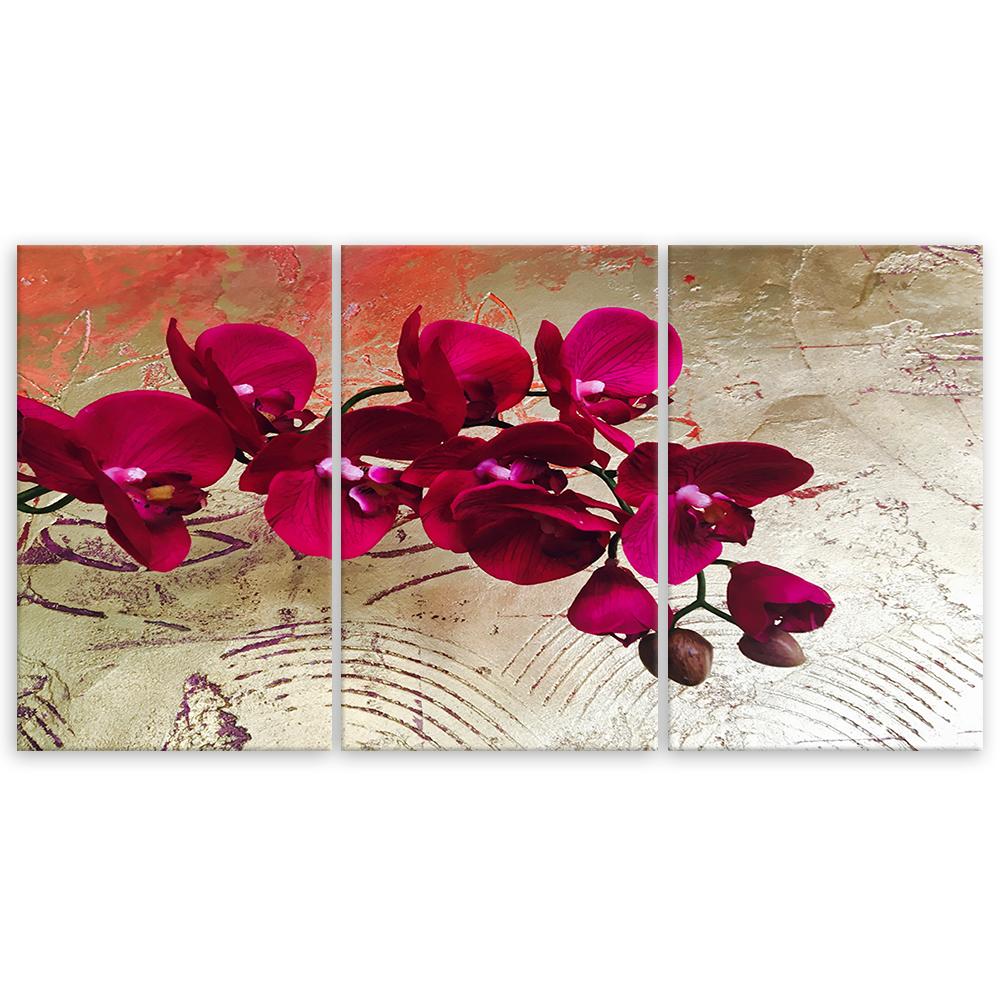 Three Piece Picture Canvas Print Orchid Flowers Pink