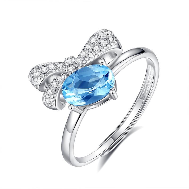 Bow Ring S925 Sterling Silver Ring Women's Fashion Inlaid with Natural Crystal Stone Jewelry Women's Fashion Gift
