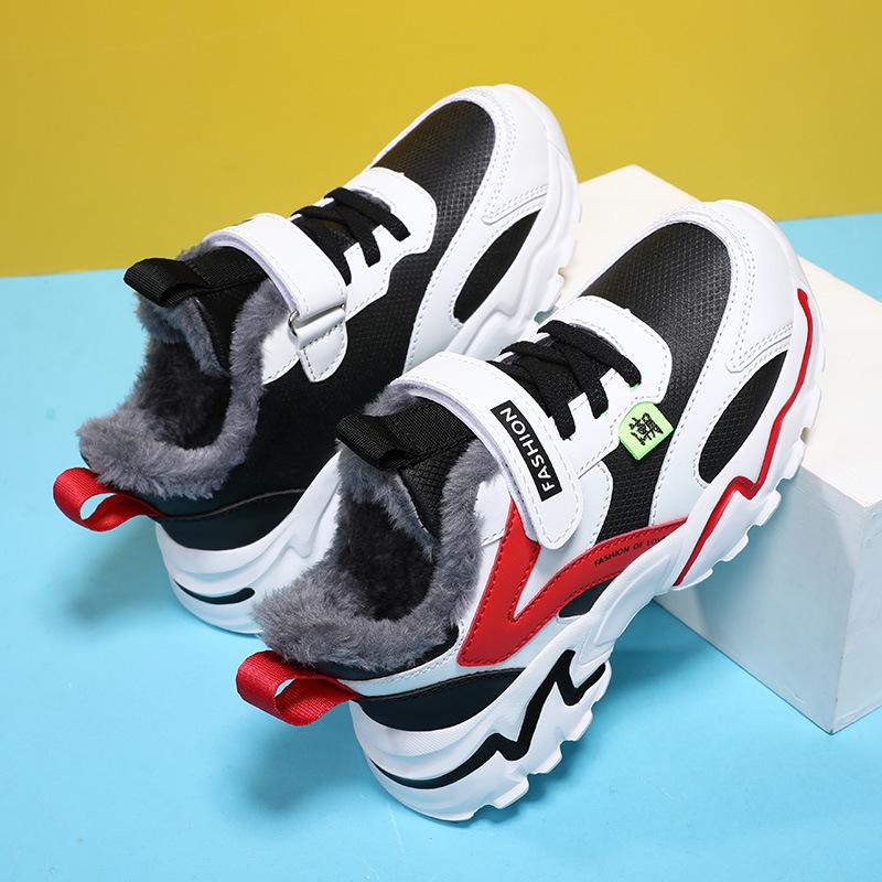 Kids' Fleece-Lined Leather Low-Top Basketball Shoes - Autumn/Winter, Lightweight for Boys & Girls Running Sports, Medium & Large Sizes