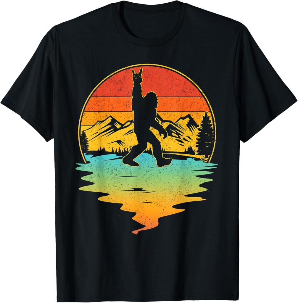 Retro Tshirt with A Rock and Roll Bigfoot Design Perfect for Summer and Lovers of Rock Music and Mountain and Tree MotifsY2K