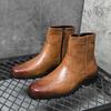 High Quality Casual Leather Boots Men Western Cowboy Leather Shoes Male Fashion Men's High Top British Outdoor Boots Shoes Male