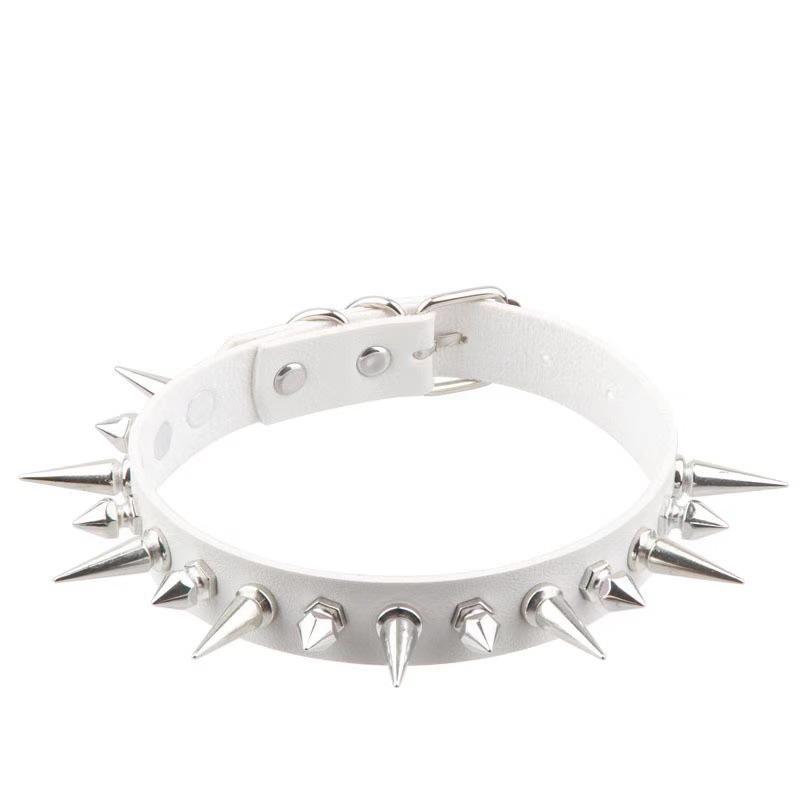 Long Spike Choker Punk Faux Leather Collar  Goth Style Necklace Accessories