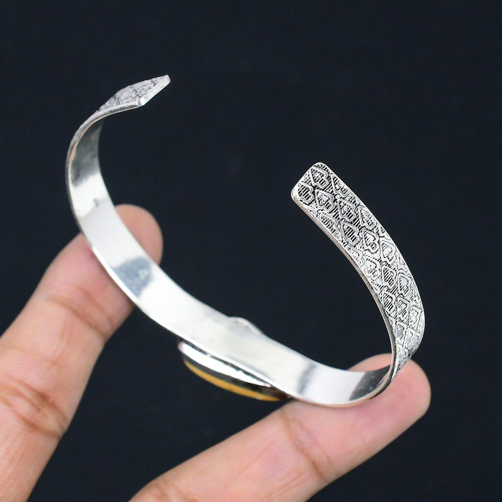 Maligano Jasper Gemstone Daughter Engagement Art Deco Bangle 925 Sterling Silver
