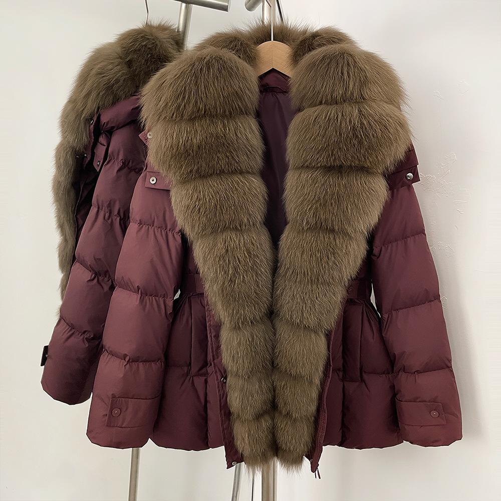 European women's winter new high-quality real fox fur collar down jacket temperament warm hooded jacket