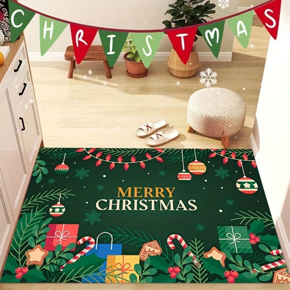 

2025 New Year 40x60cm Christmas Floor Mat Anti Slip Square Entrance Doormat Quick Drying Bath Rug Party Decor