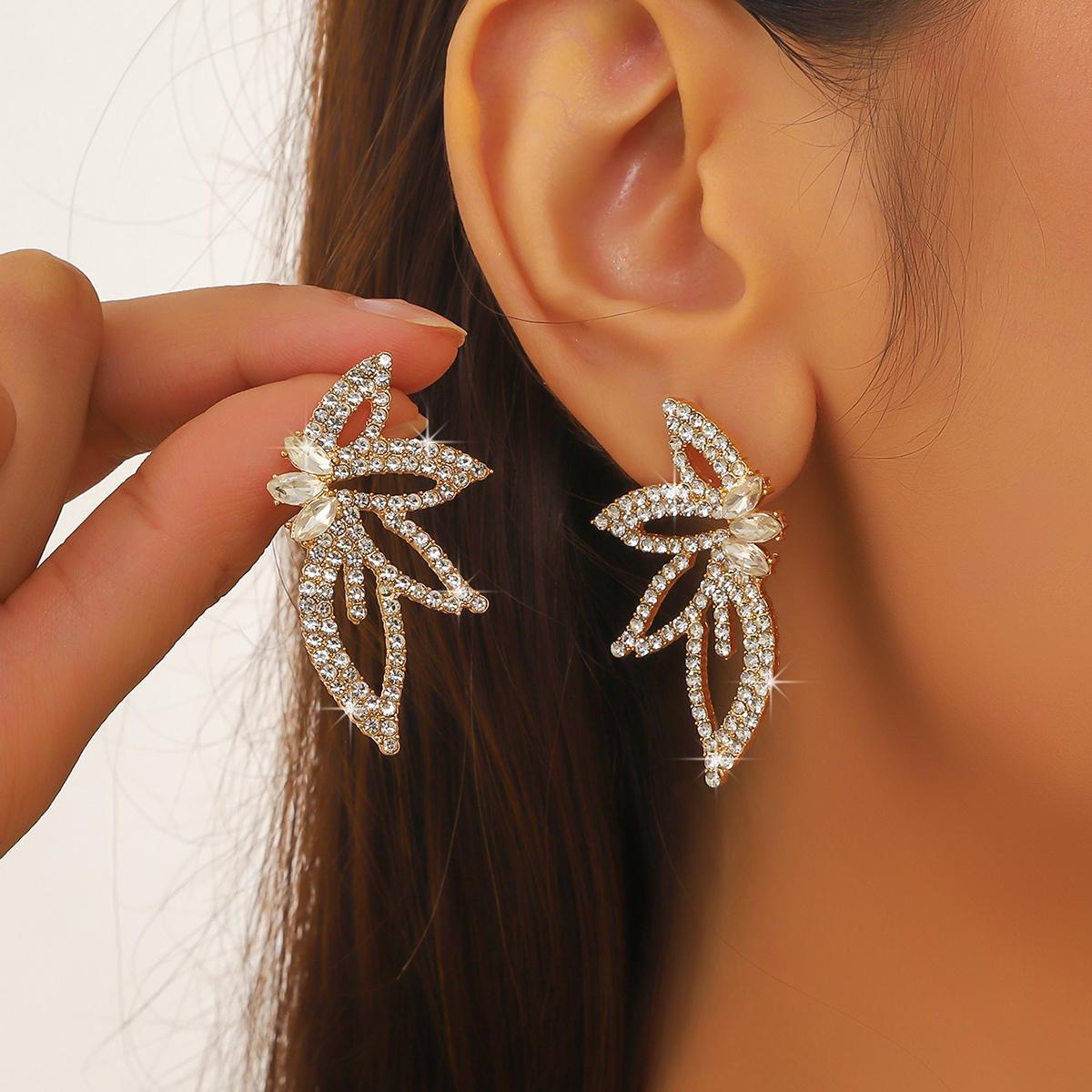 Heavy Industry Full Diamond Butterfly Earrings European and American Style Spicy Girl Charm Dinner Earrings